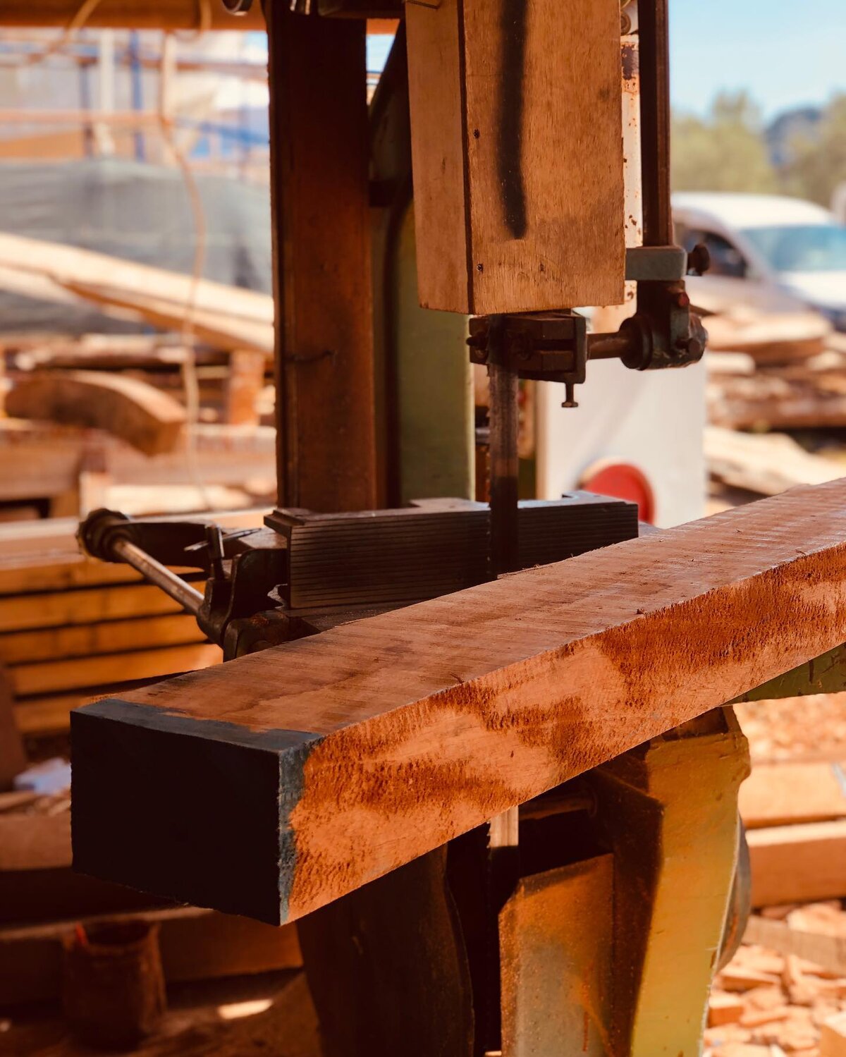 Cutting mahogany on the bandsaw