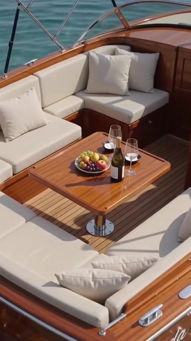 Cockpit table set for two aboard the Frida 600